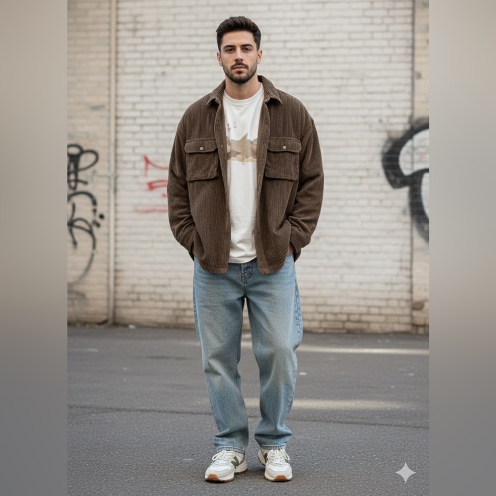Vtg 90s Anchor Blue Heavy Corduroy Shacket Oversized Brown Shirt Jacket‎ Y2K